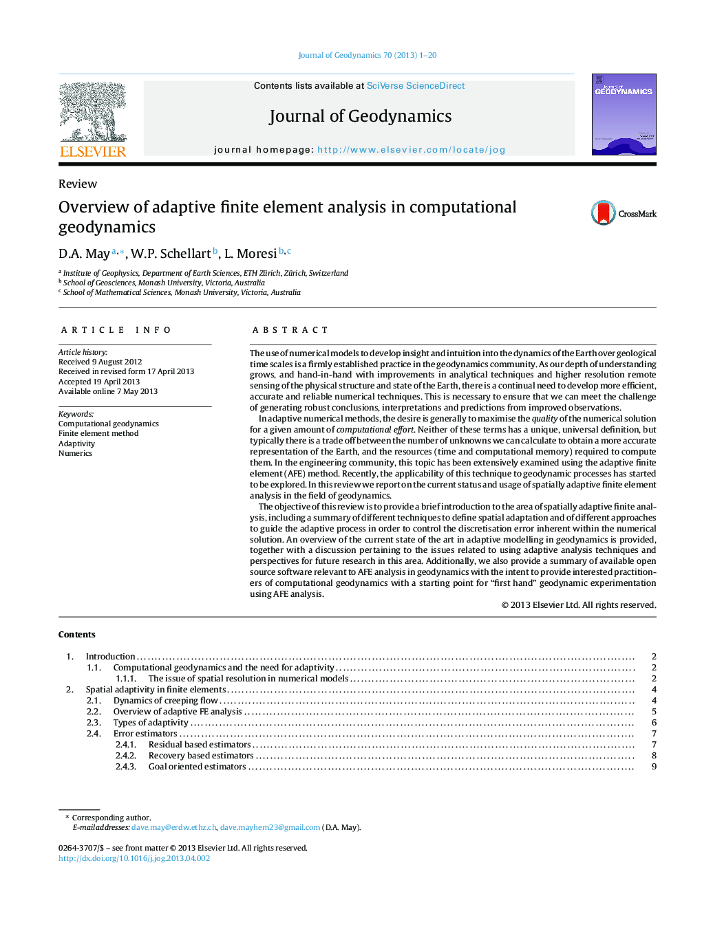 ReviewOverview of adaptive finite element analysis in computational geodynamics