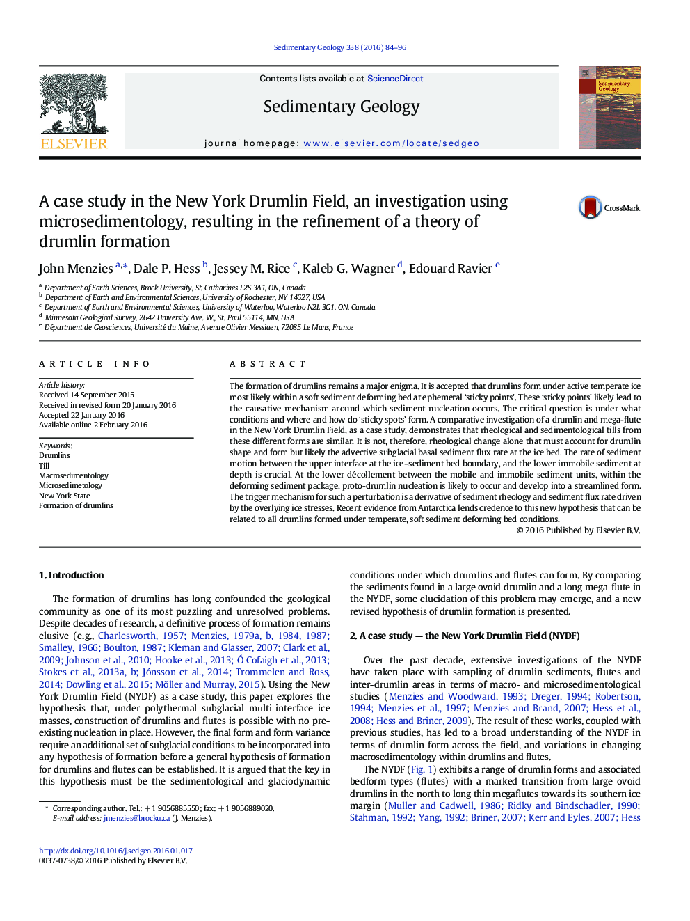 A case study in the New York Drumlin Field, an investigation using microsedimentology, resulting in the refinement of a theory of drumlin formation