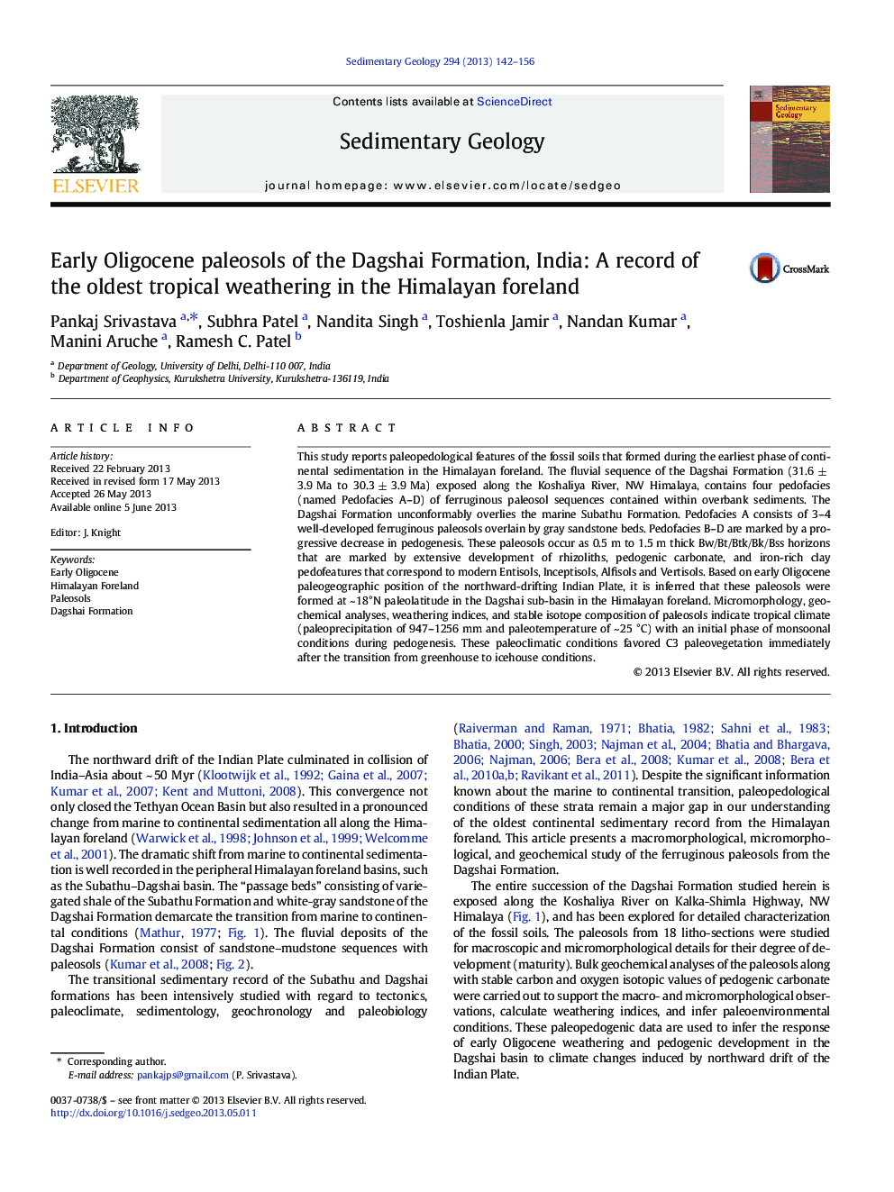 Early Oligocene paleosols of the Dagshai Formation, India: A record of the oldest tropical weathering in the Himalayan foreland