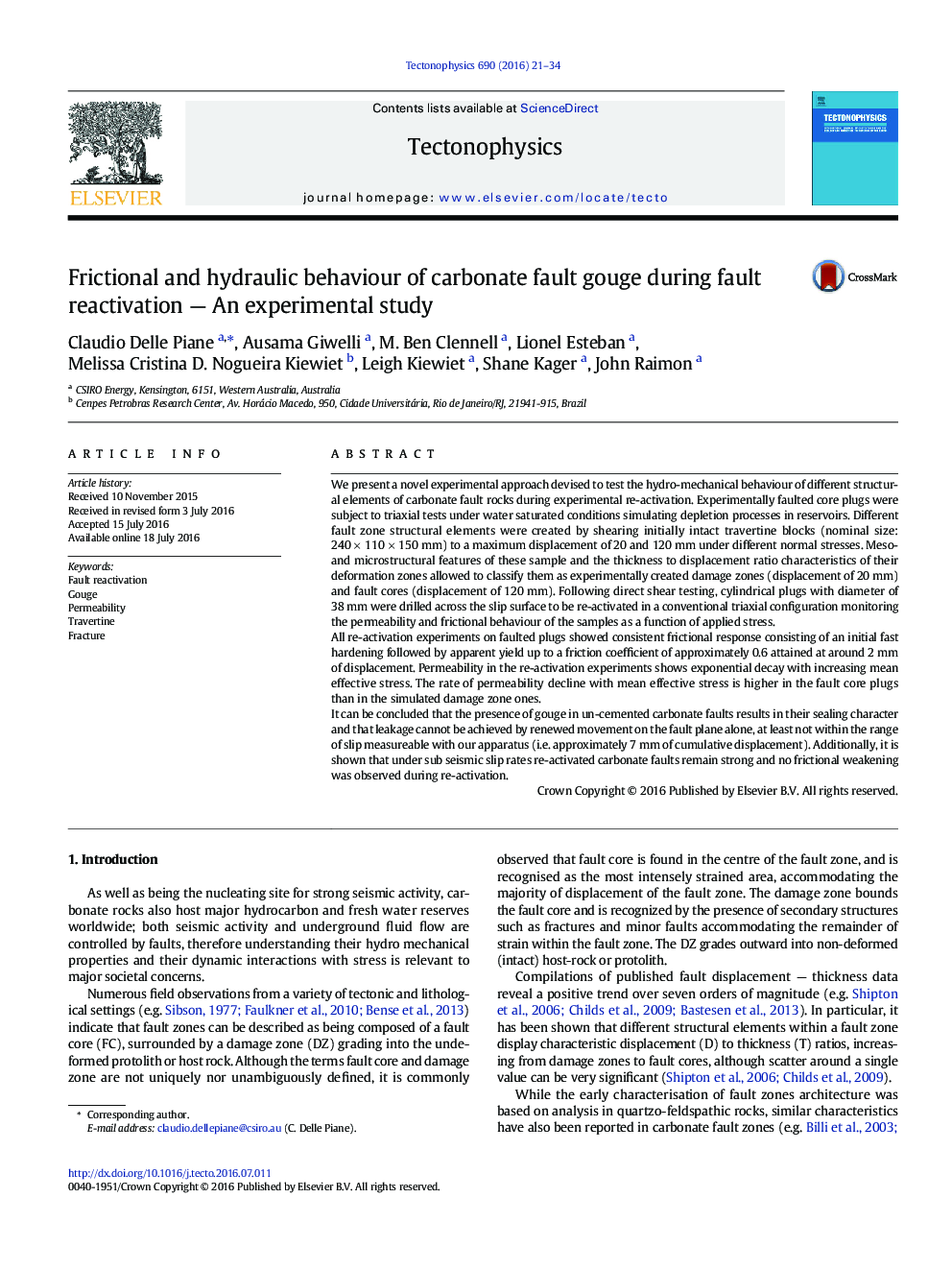 Frictional and hydraulic behaviour of carbonate fault gouge during fault reactivation - An experimental study