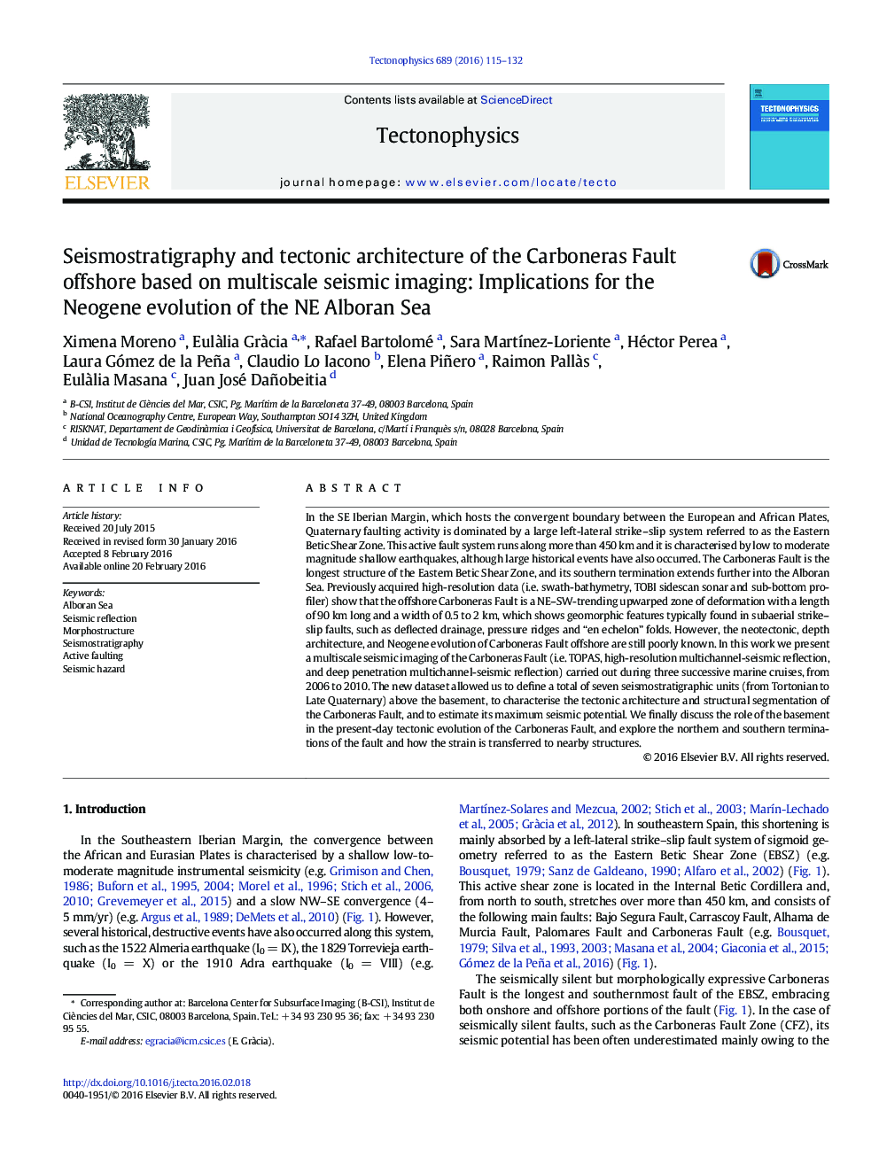 Seismostratigraphy and tectonic architecture of the Carboneras Fault offshore based on multiscale seismic imaging: Implications for the Neogene evolution of the NE Alboran Sea