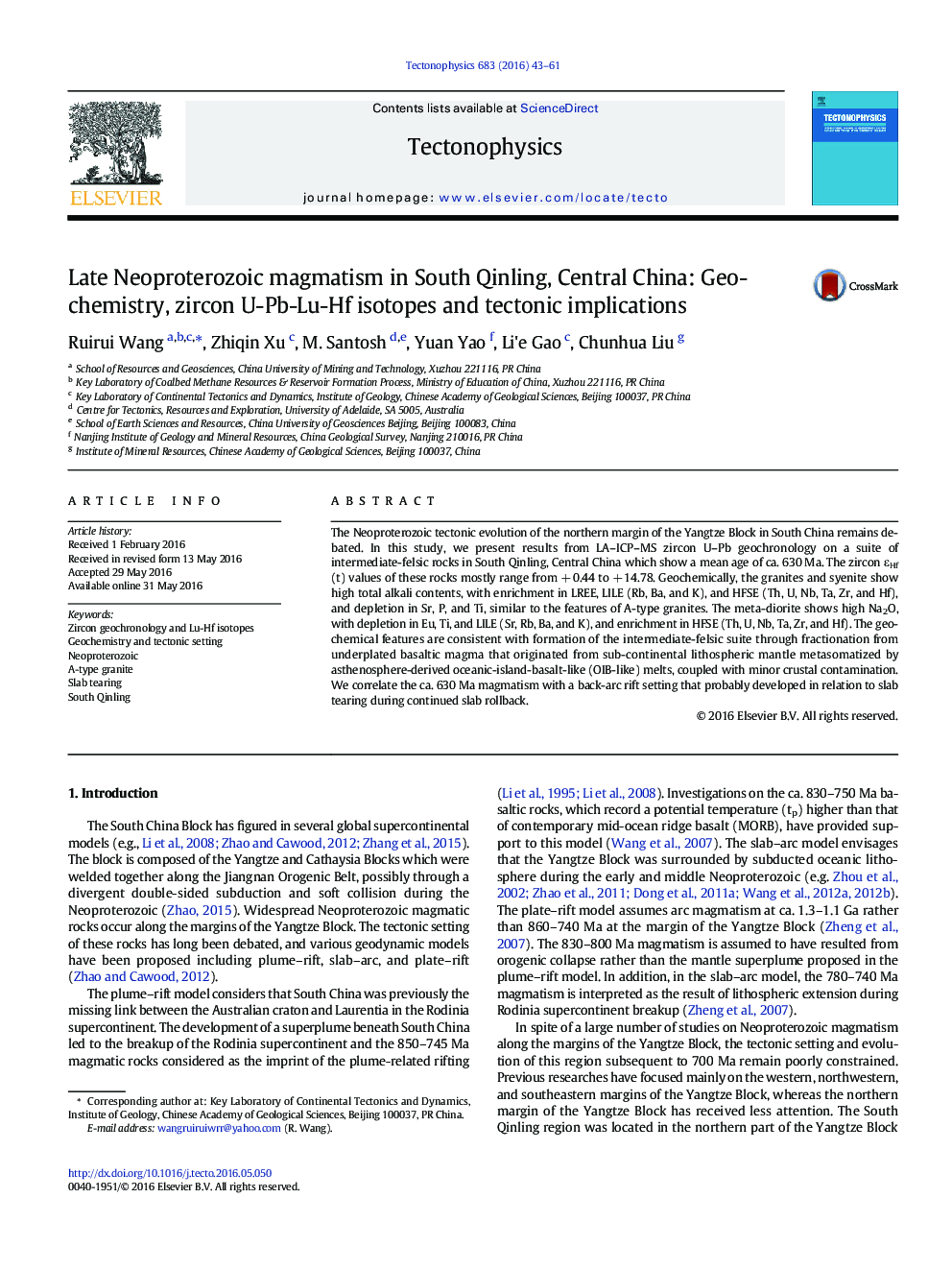 Late Neoproterozoic magmatism in South Qinling, Central China: Geochemistry, zircon U-Pb-Lu-Hf isotopes and tectonic implications