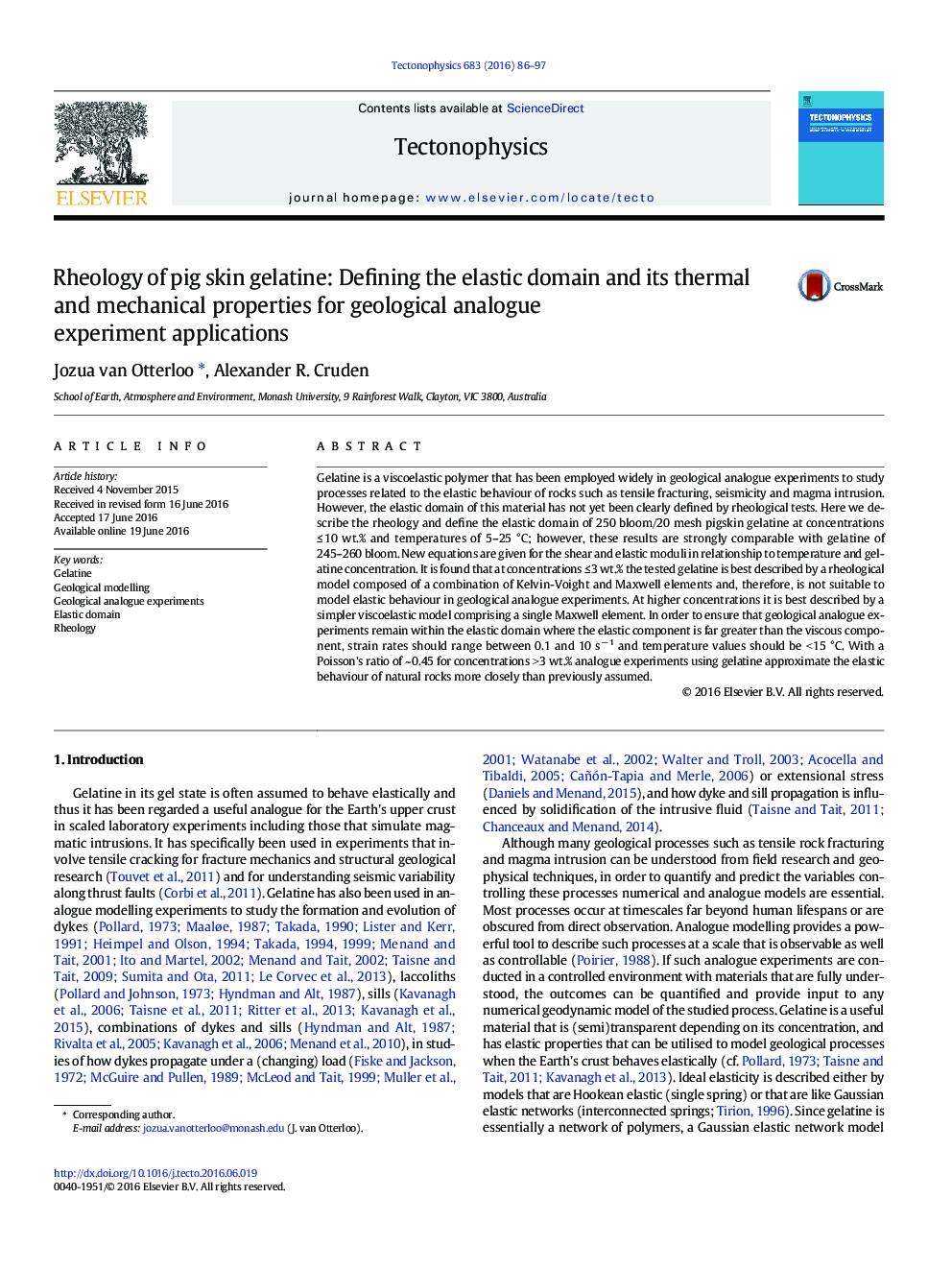 رئولاسیون ژلاتین پوست خوک: تعریف دامنه کششی و خواص حرارتی و مکانیکی آن برای کاربردهای آزمایشی آنالوگ زمین شناسی 