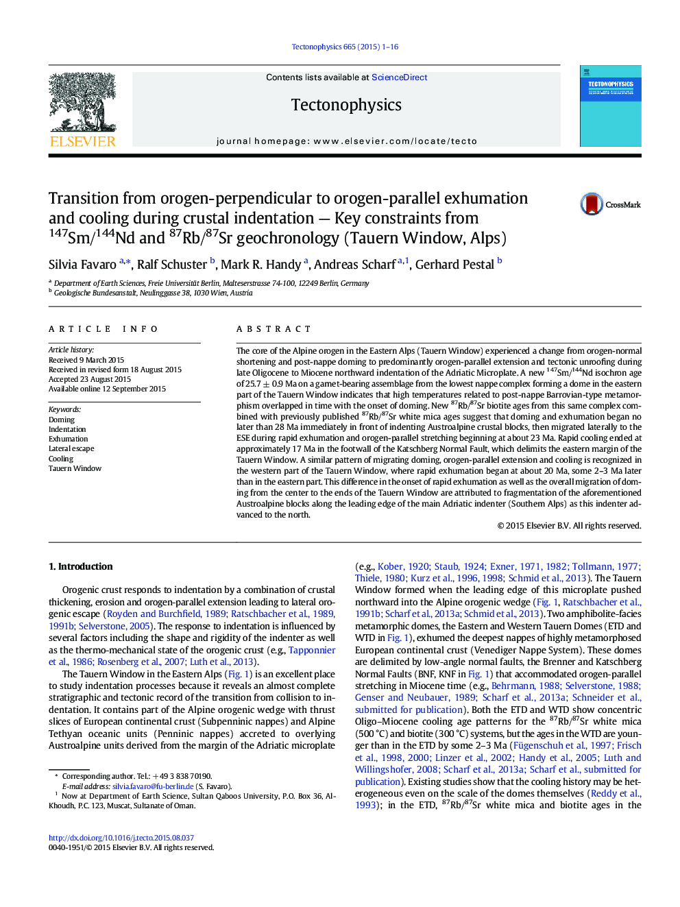 Transition from orogen-perpendicular to orogen-parallel exhumation and cooling during crustal indentation - Key constraints from 147Sm/144Nd and 87Rb/87Sr geochronology (Tauern Window, Alps)