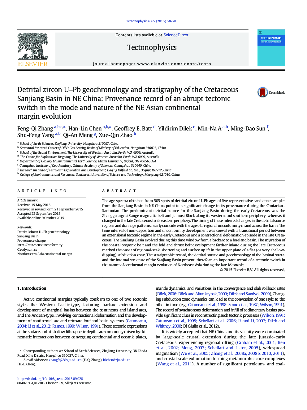 Detrital zircon U-Pb geochronology and stratigraphy of the Cretaceous Sanjiang Basin in NE China: Provenance record of an abrupt tectonic switch in the mode and nature of the NE Asian continental margin evolution