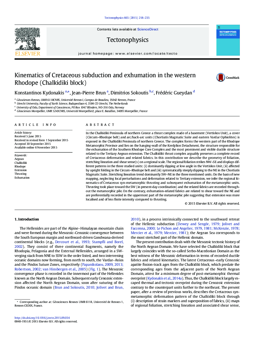 Kinematics of Cretaceous subduction and exhumation in the western Rhodope (Chalkidiki block)