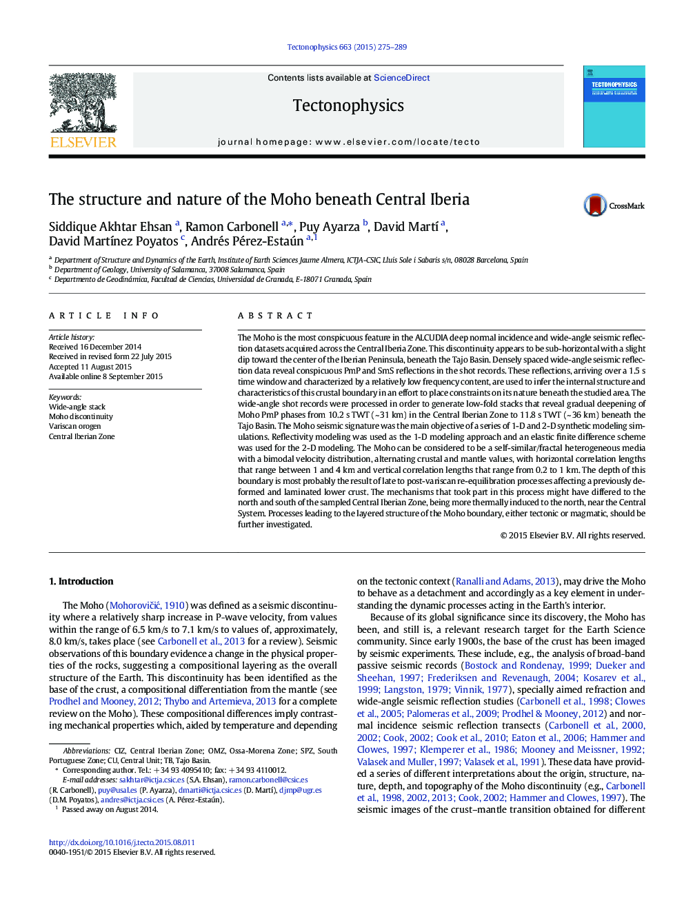 عکس صفحه اول مقاله: The structure and nature of the Moho beneath Central Iberia The structure and nature of the Moho beneath Central Iberia