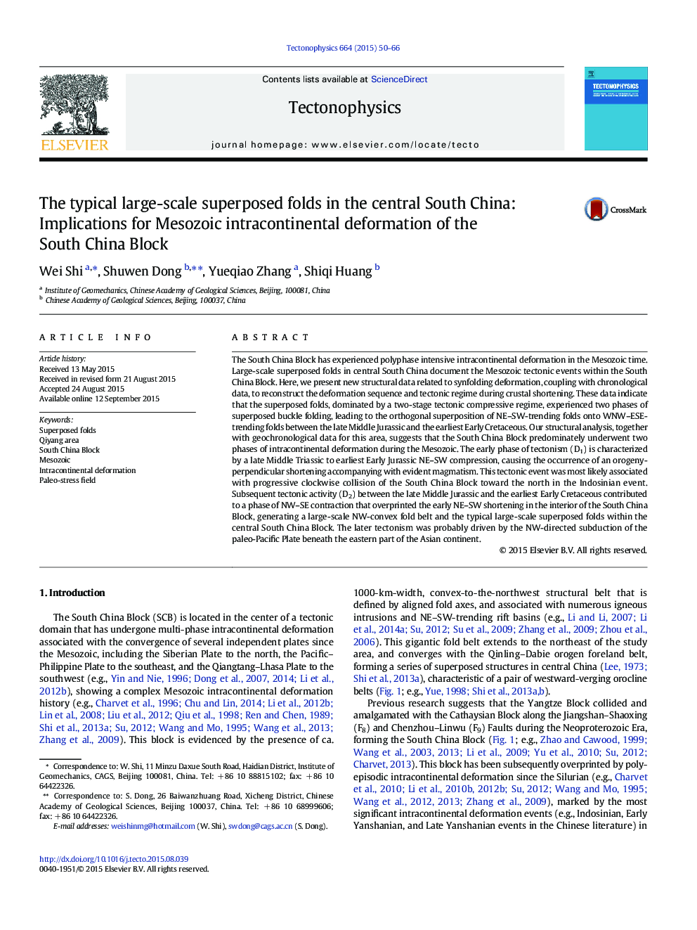The typical large-scale superposed folds in the central South China: Implications for Mesozoic intracontinental deformation of the South China Block