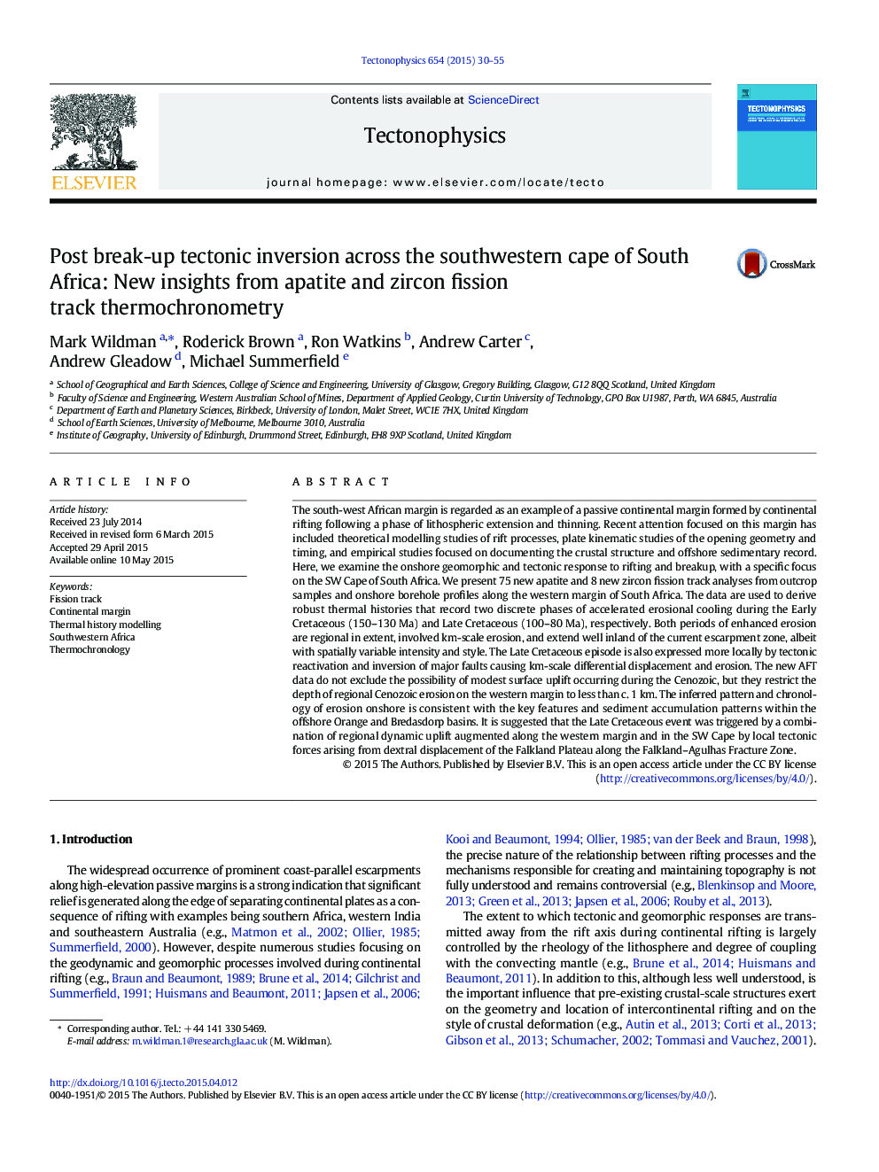 Post break-up tectonic inversion across the southwestern cape of South Africa: New insights from apatite and zircon fission track thermochronometry