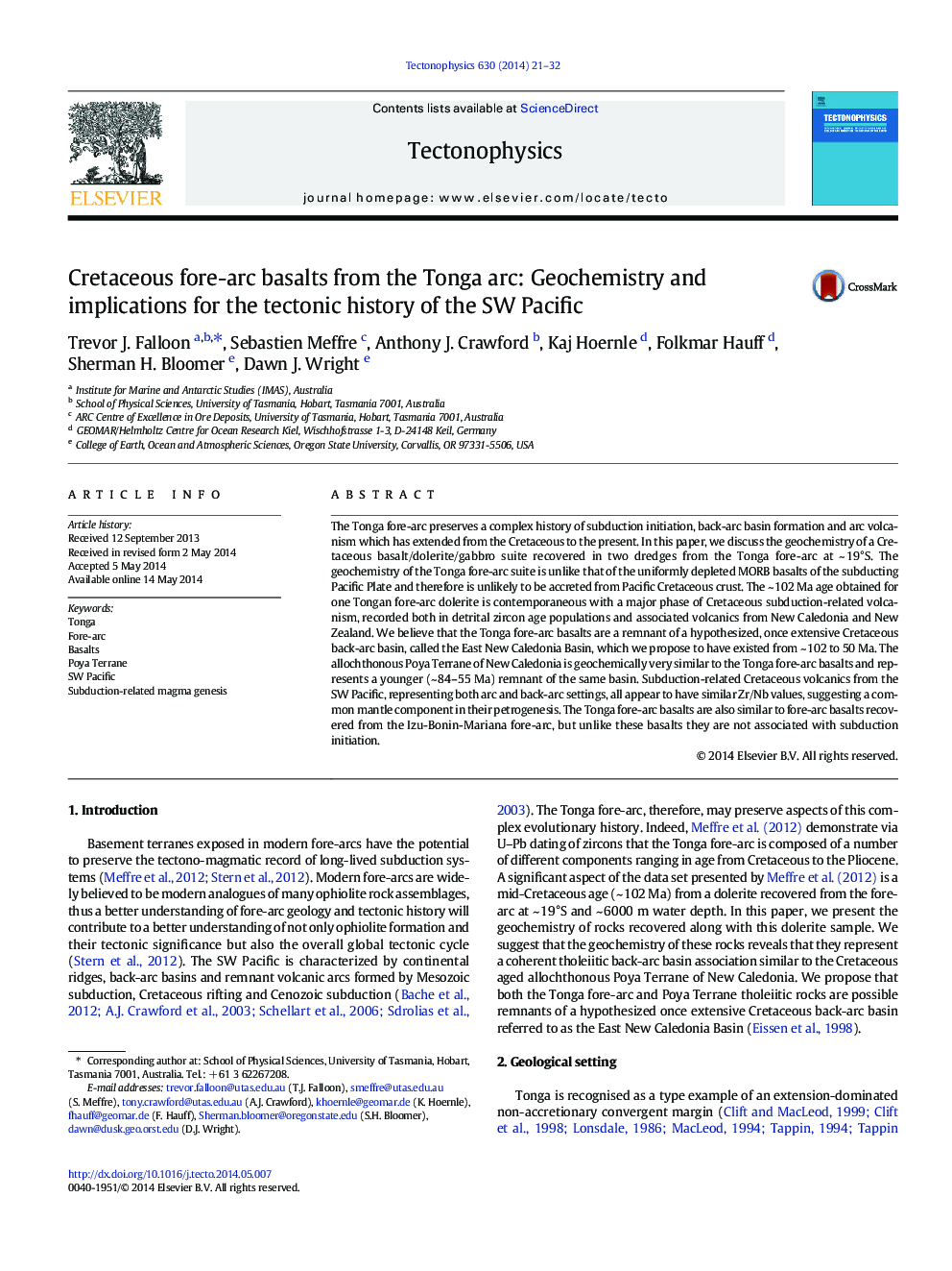 Cretaceous fore-arc basalts from the Tonga arc: Geochemistry and implications for the tectonic history of the SW Pacific