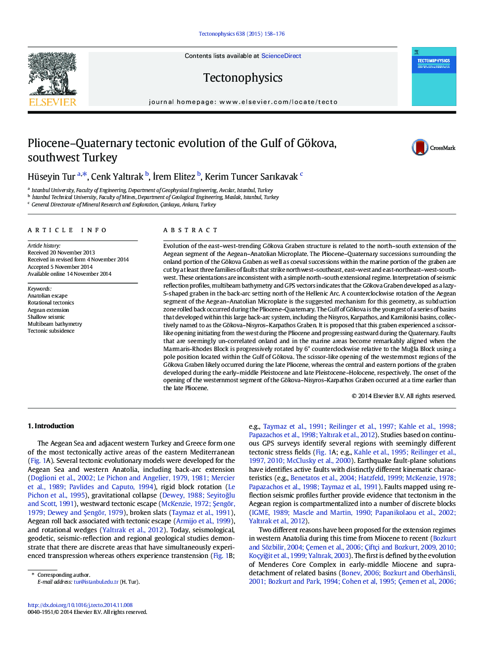 Pliocene-Quaternary tectonic evolution of the Gulf of Gökova, southwest Turkey