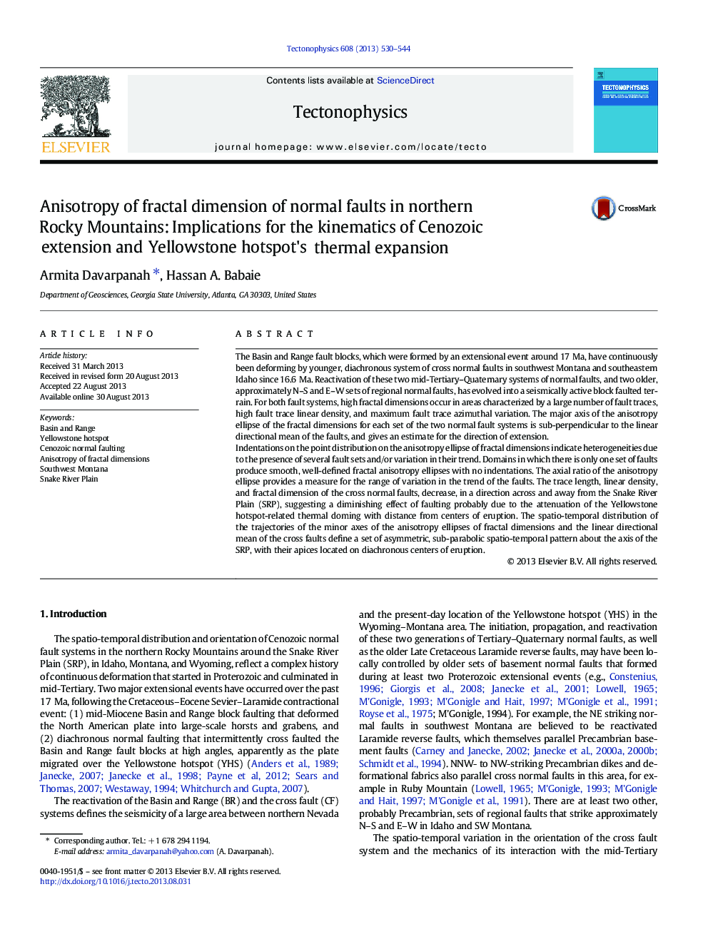 Anisotropy of fractal dimension of normal faults in northern Rocky Mountains: Implications for the kinematics of Cenozoic extension and Yellowstone hotspot's thermal expansion