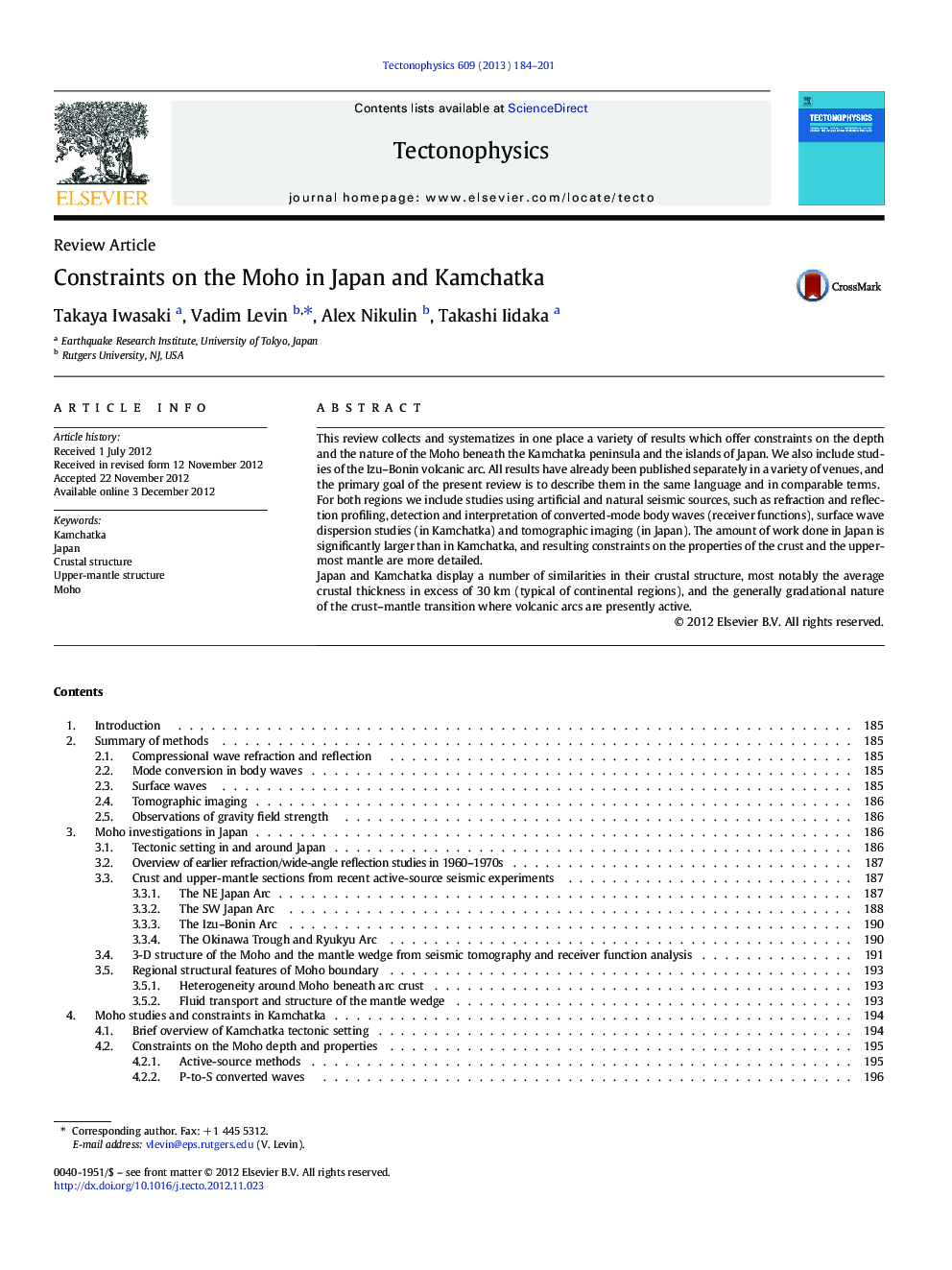 Review ArticleConstraints on the Moho in Japan and Kamchatka