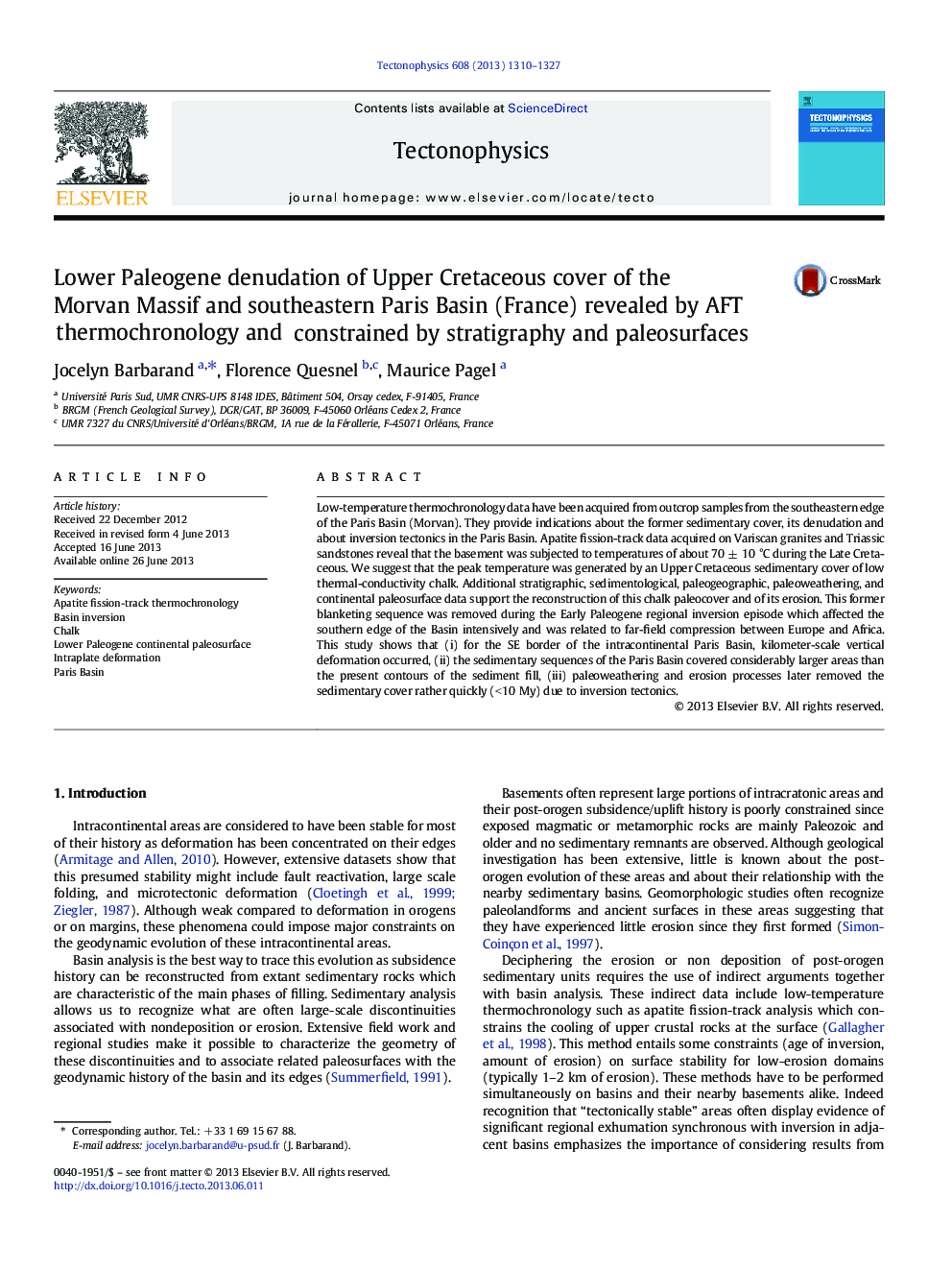 Lower Paleogene denudation of Upper Cretaceous cover of the Morvan Massif and southeastern Paris Basin (France) revealed by AFT thermochronology and constrained by stratigraphy and paleosurfaces