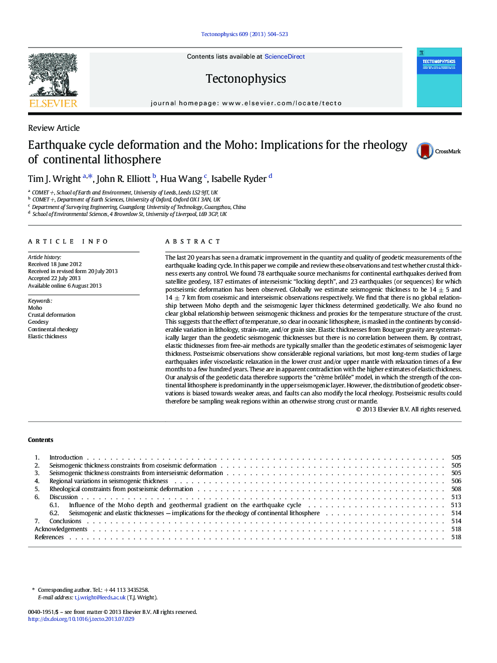 Review ArticleEarthquake cycle deformation and the Moho: Implications for the rheology of continental lithosphere