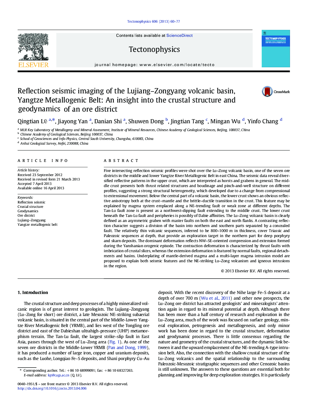 Reflection seismic imaging of the Lujiang-Zongyang volcanic basin, Yangtze Metallogenic Belt: An insight into the crustal structure and geodynamics of an ore district