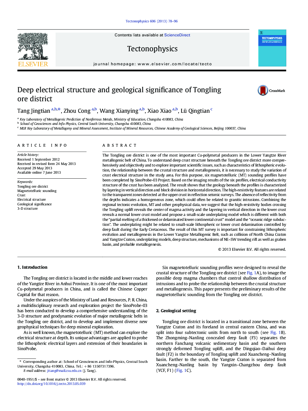 Deep electrical structure and geological significance of Tongling ore district