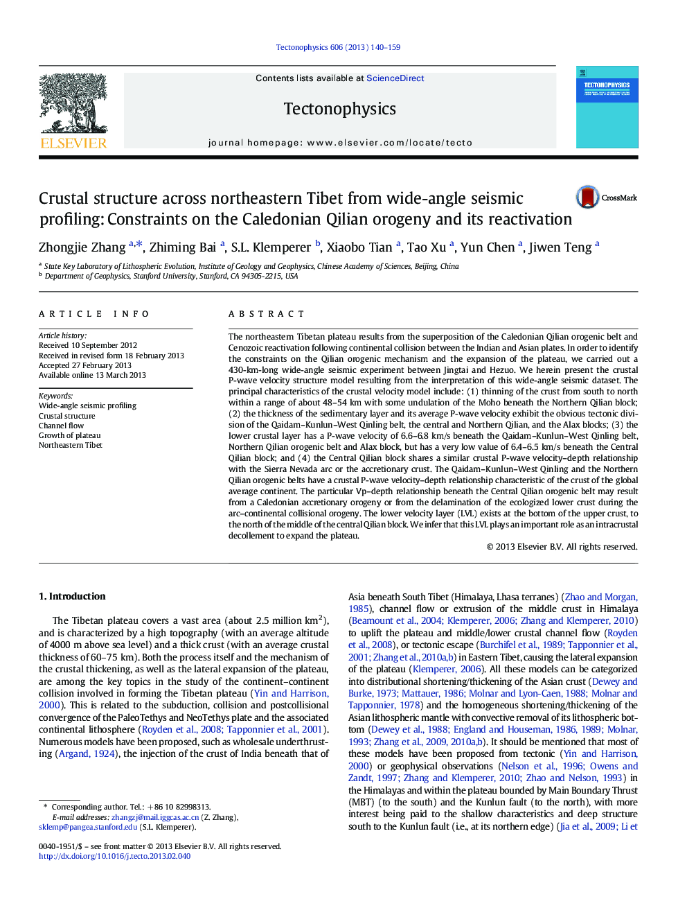 Crustal structure across northeastern Tibet from wide-angle seismic profiling: Constraints on the Caledonian Qilian orogeny and its reactivation