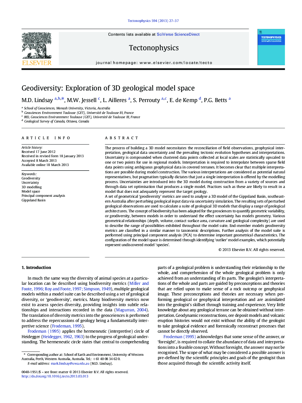 Geodiversity: Exploration of 3D geological model space