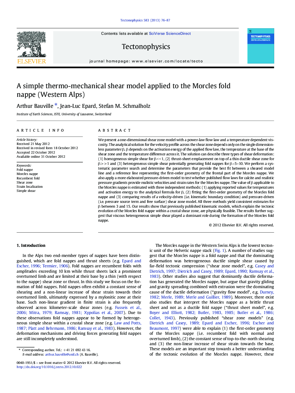 A simple thermo-mechanical shear model applied to the Morcles fold nappe (Western Alps)