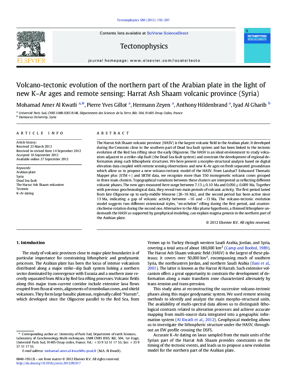 Volcano-tectonic evolution of the northern part of the Arabian plate in the light of new K-Ar ages and remote sensing: Harrat Ash Shaam volcanic province (Syria)