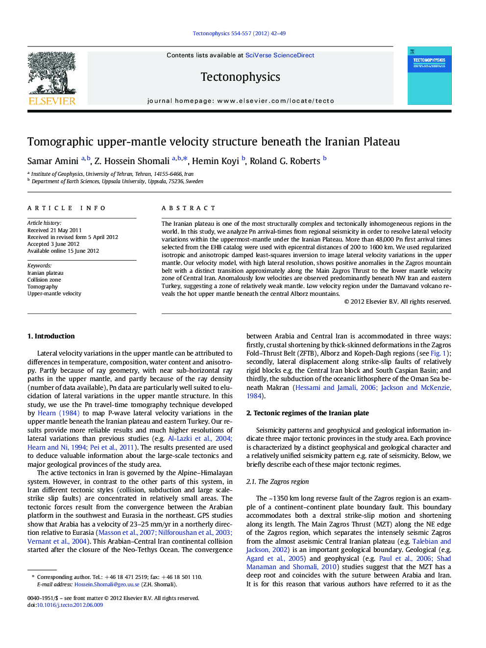 Tomographic upper-mantle velocity structure beneath the Iranian Plateau