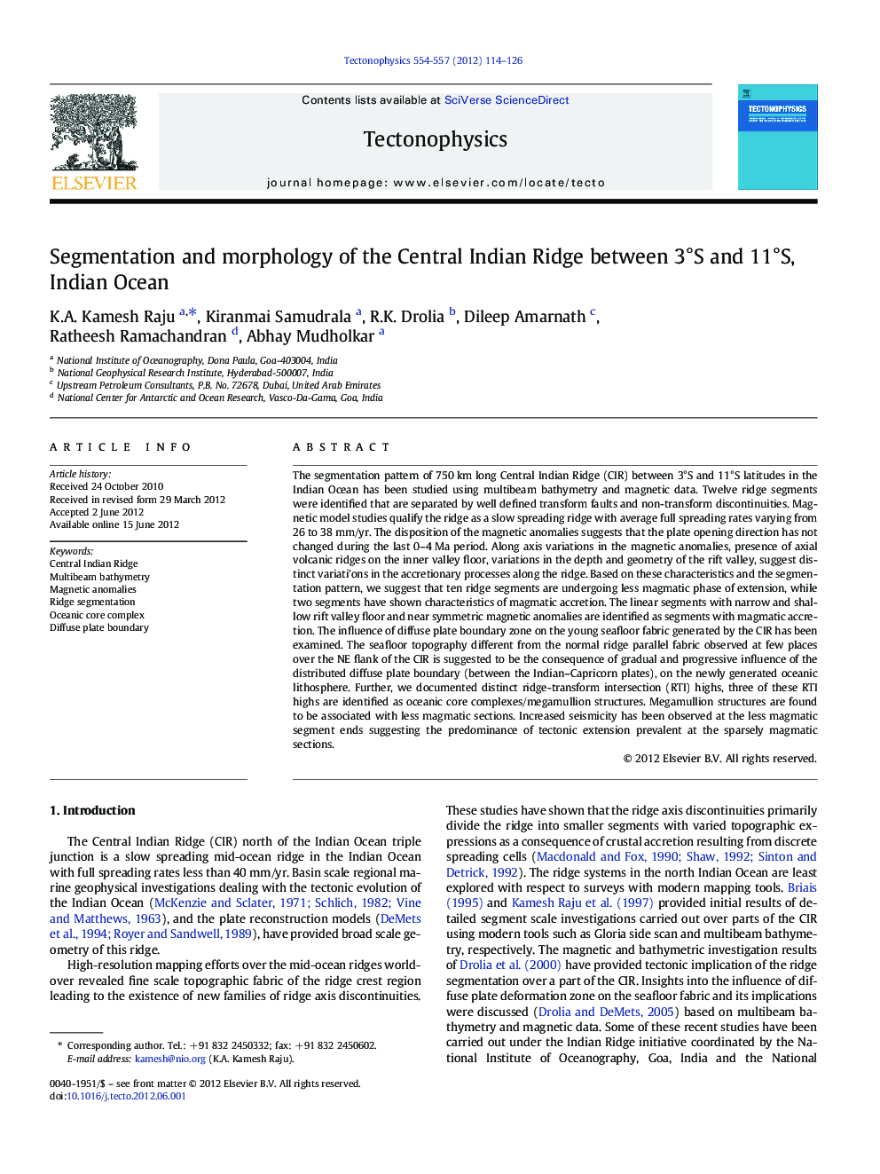 Segmentation and morphology of the Central Indian Ridge between 3Â°S and 11Â°S, Indian Ocean