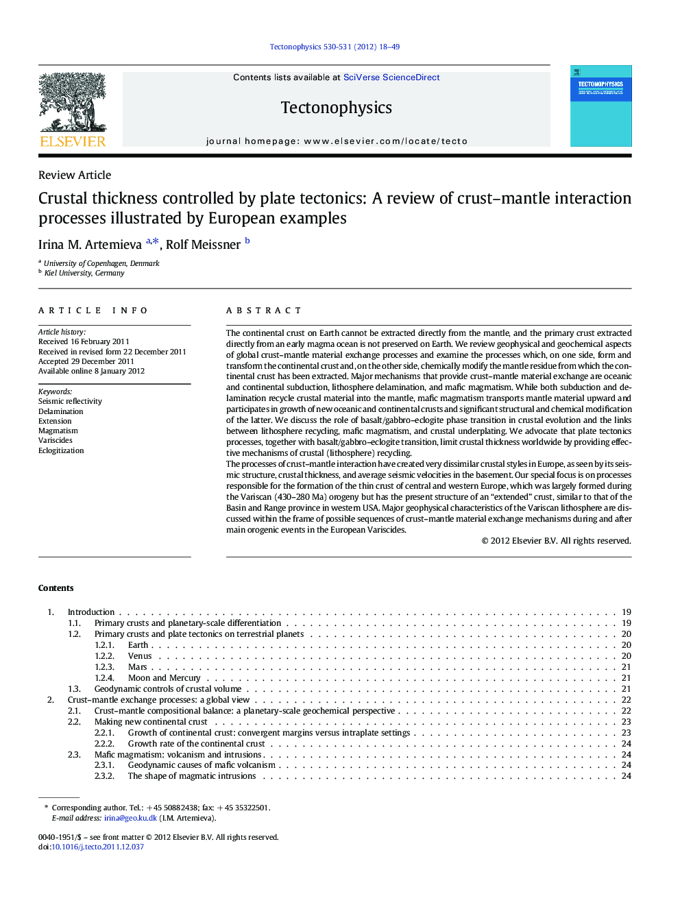 Review ArticleCrustal thickness controlled by plate tectonics: A review of crust-mantle interaction processes illustrated by European examples