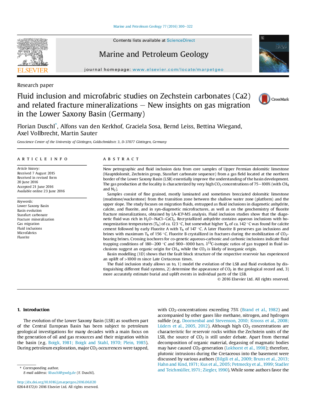 Research paperFluid inclusion and microfabric studies on Zechstein carbonates (Ca2) and related fracture mineralizations - New insights on gas migration in the Lower Saxony Basin (Germany)