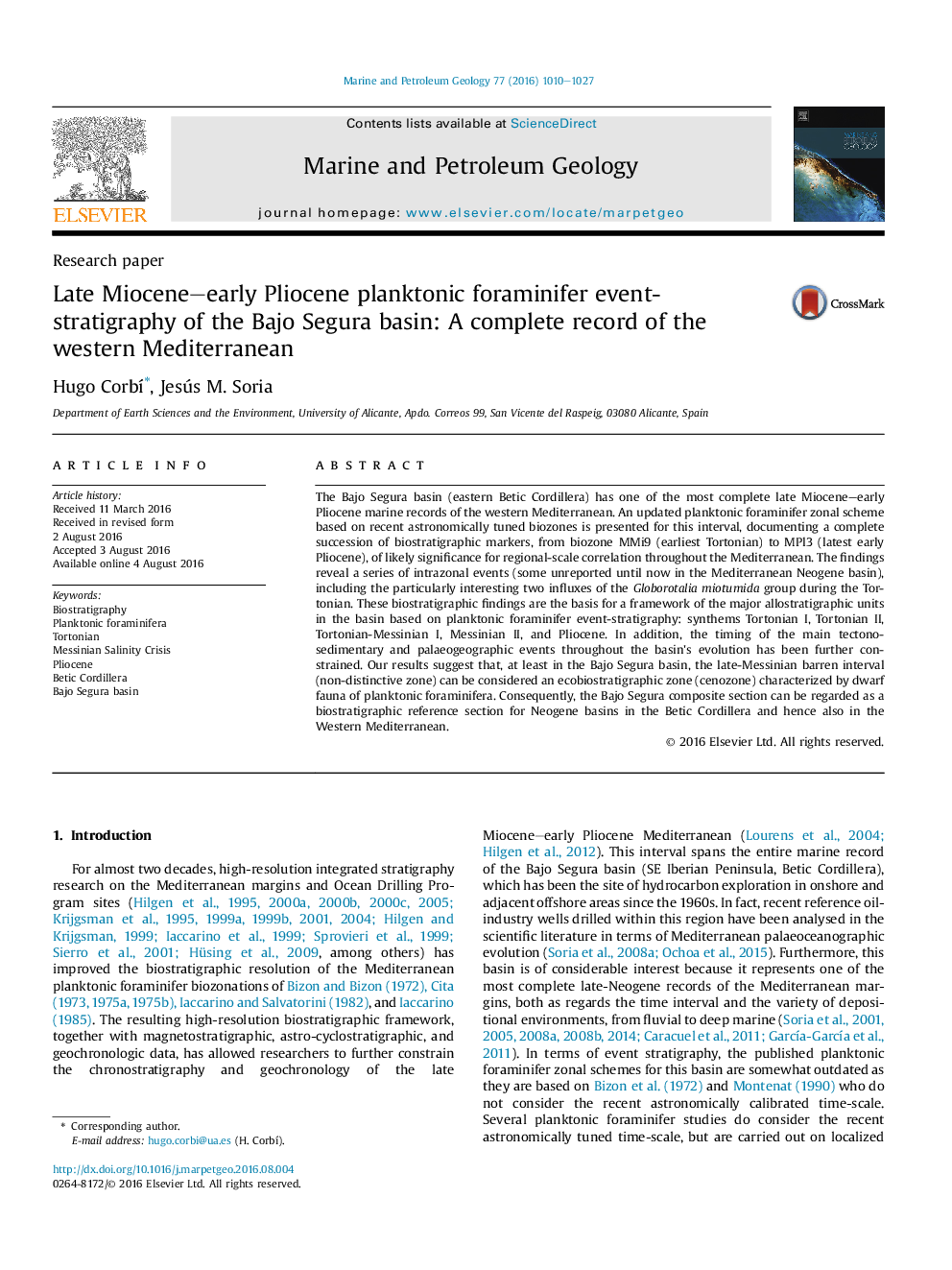 Research paperLate Miocene-early Pliocene planktonic foraminifer event-stratigraphy of the Bajo Segura basin: A complete record of the western Mediterranean