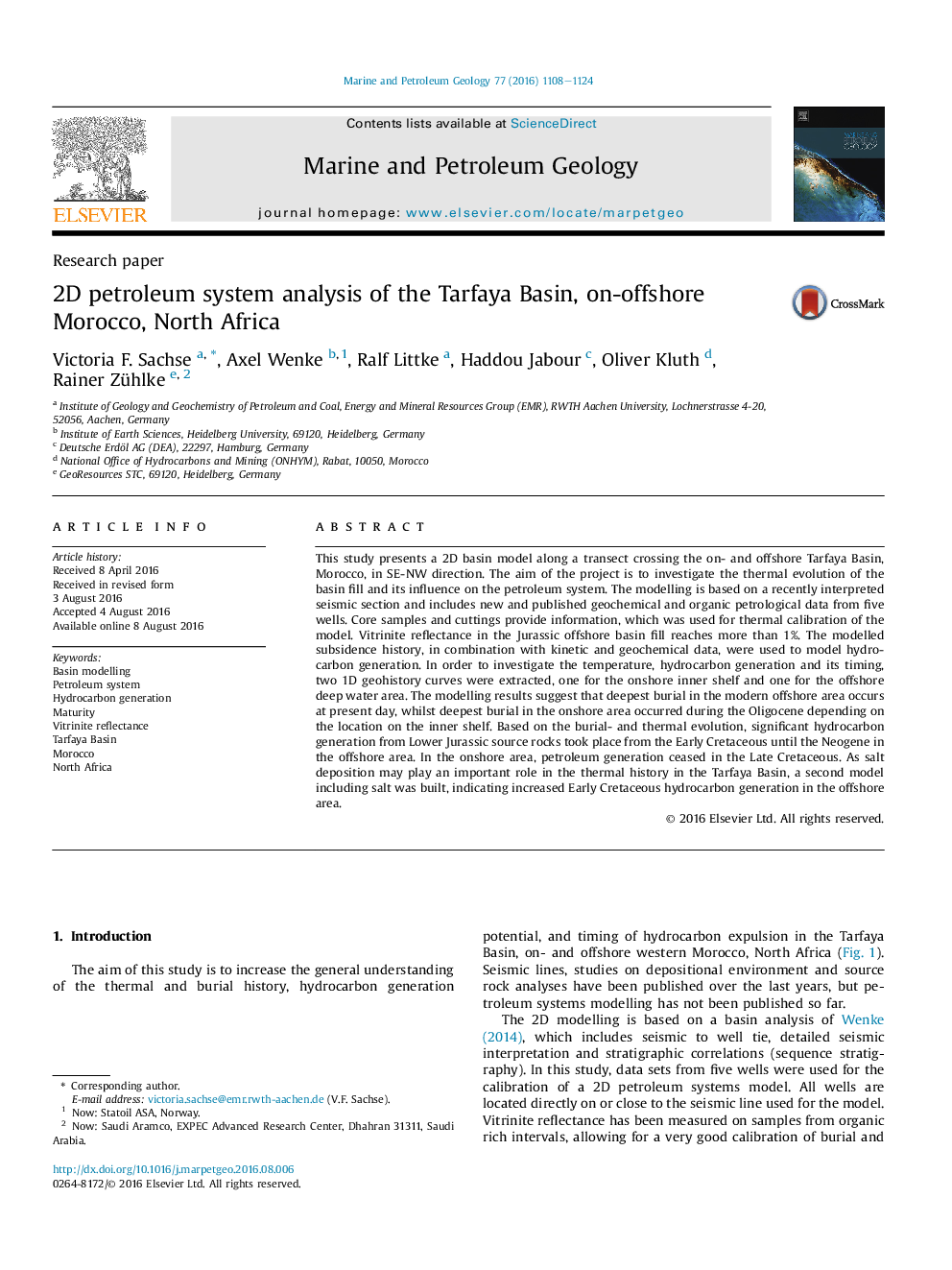 Research paper2D petroleum system analysis of the Tarfaya Basin, on-offshore Morocco, North Africa