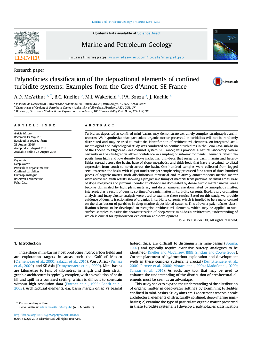 Research paperPalynofacies classification of the depositional elements of confined turbidite systems: Examples from the Gres d'Annot, SE France