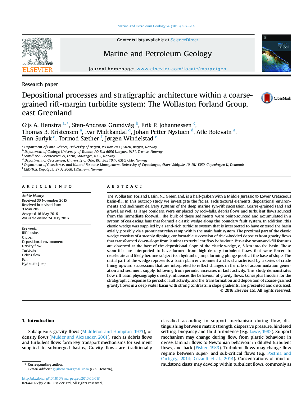 Research paperDepositional processes and stratigraphic architecture within a coarse-grained rift-margin turbidite system: The Wollaston Forland Group, east Greenland