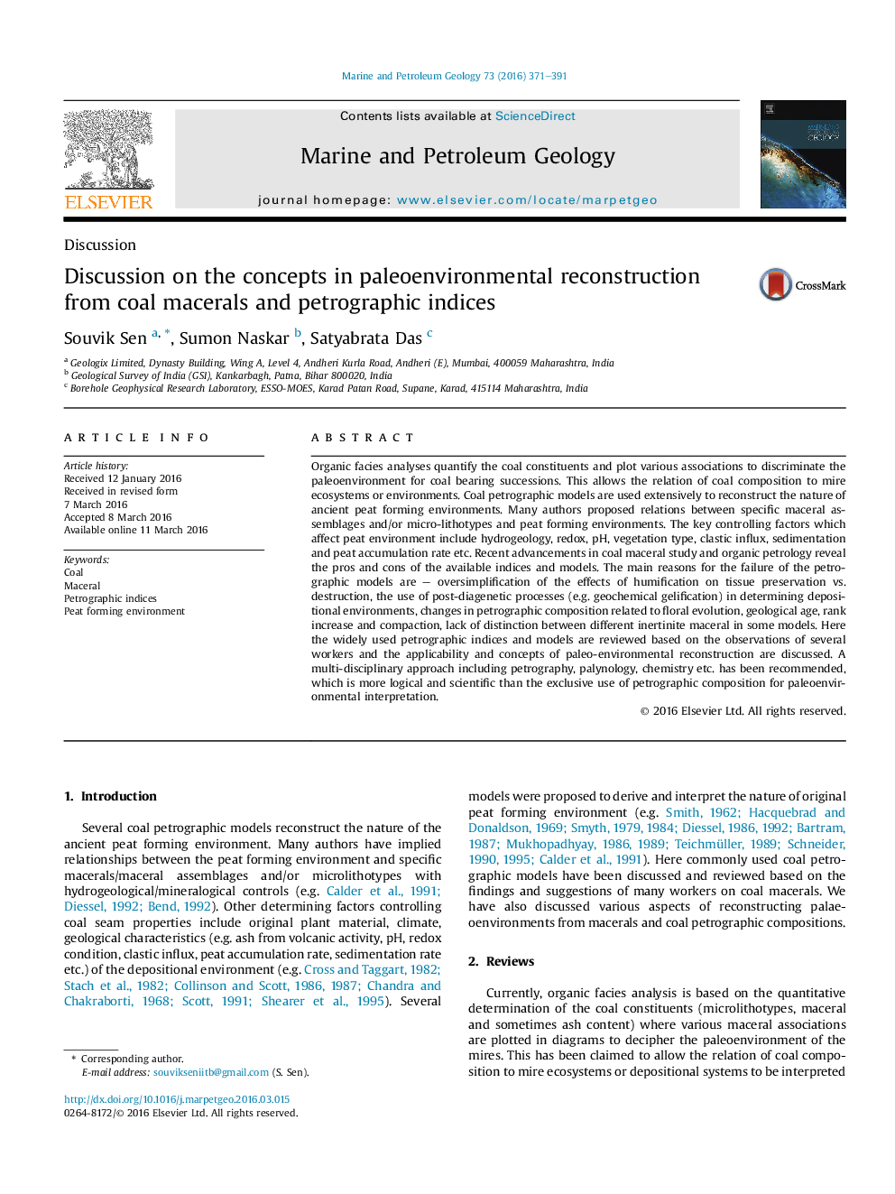 DiscussionDiscussion on the concepts in paleoenvironmental reconstruction from coal macerals and petrographic indices