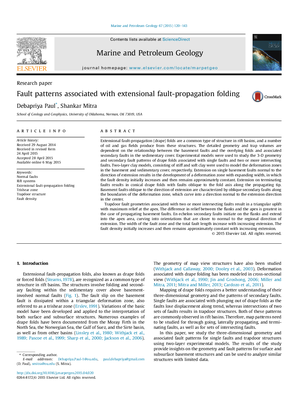 Research paperFault patterns associated with extensional fault-propagation folding