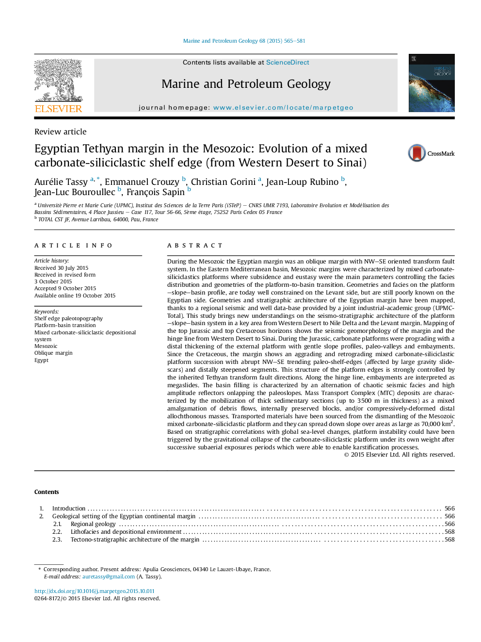 Review articleEgyptian Tethyan margin in the Mesozoic: Evolution of a mixed carbonate-siliciclastic shelf edge (from Western Desert to Sinai)