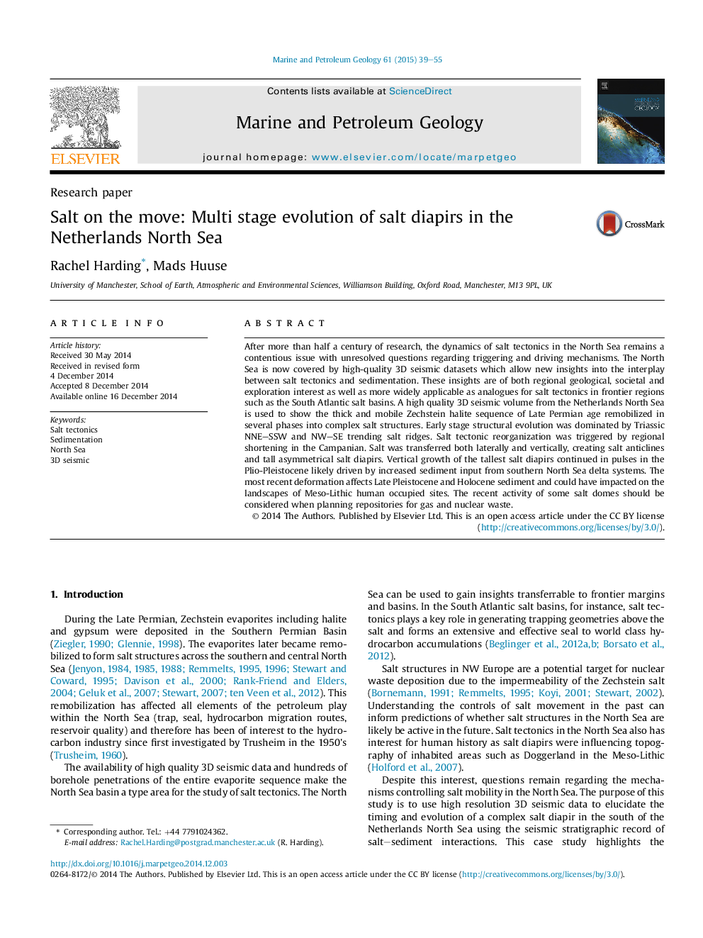 Research paperSalt on the move: Multi stage evolution of salt diapirs in the Netherlands North Sea