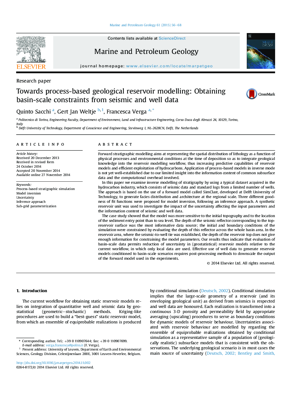 Research paperTowards process-based geological reservoir modelling: Obtaining basin-scale constraints from seismic and well data