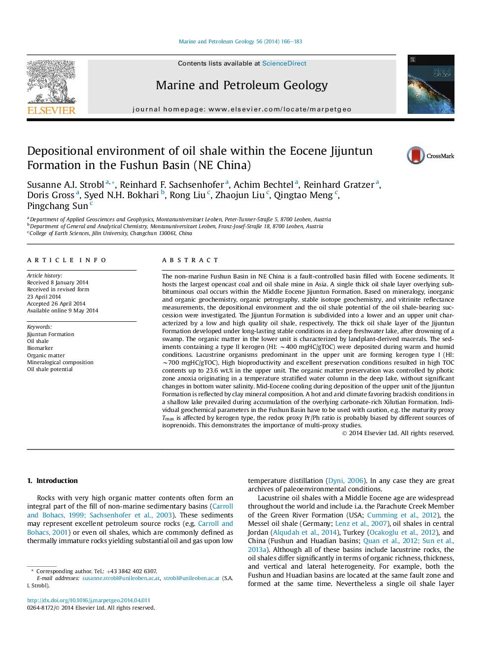 Depositional environment of oil shale within the Eocene Jijuntun Formation in the Fushun Basin (NE China)