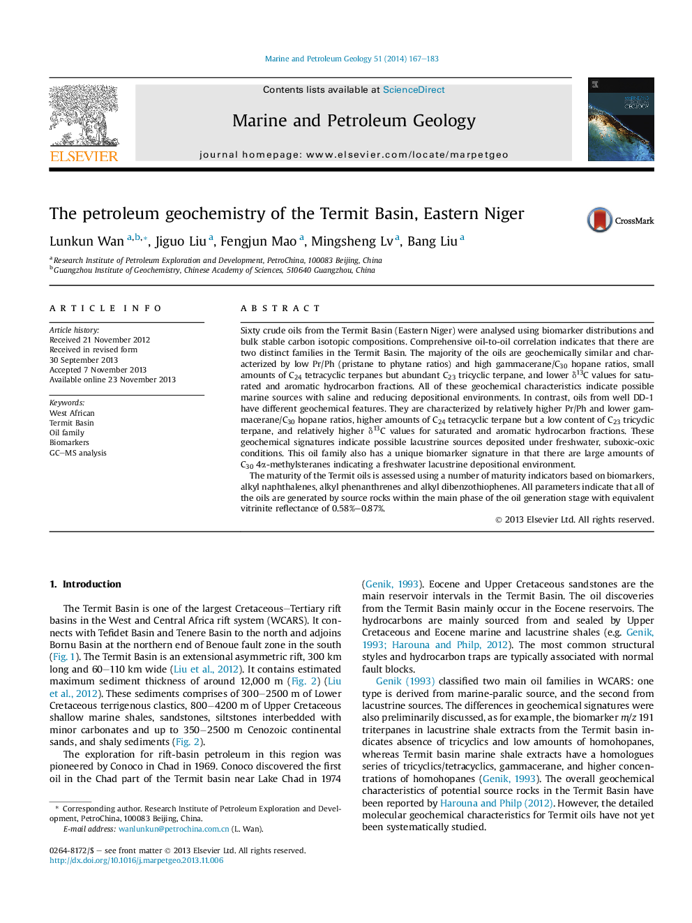 The petroleum geochemistry of the Termit Basin, Eastern Niger