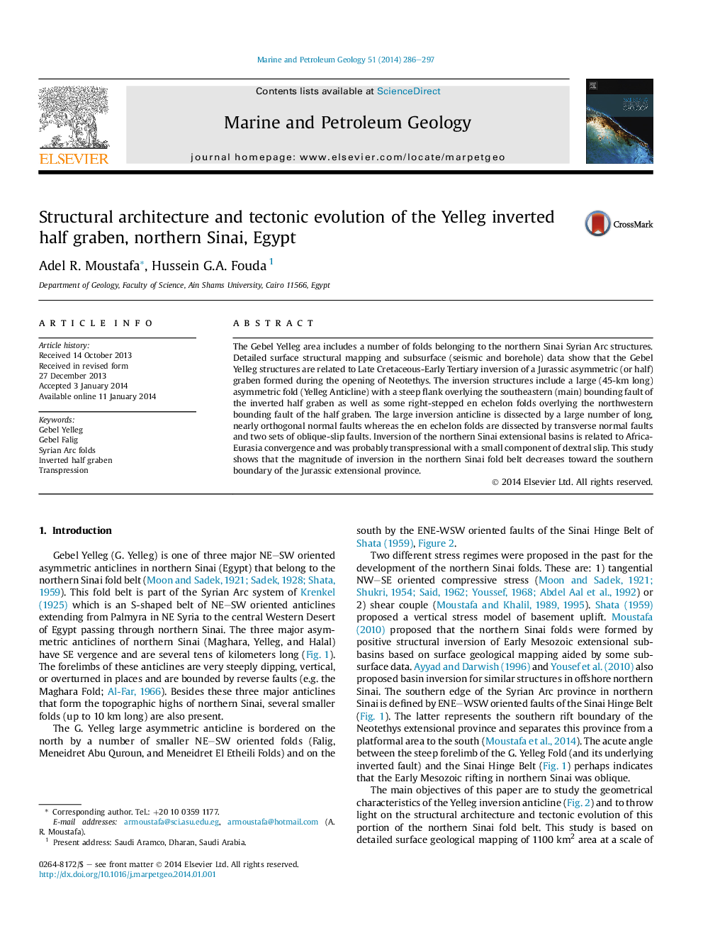 Structural architecture and tectonic evolution of the Yelleg inverted half graben, northern Sinai, Egypt