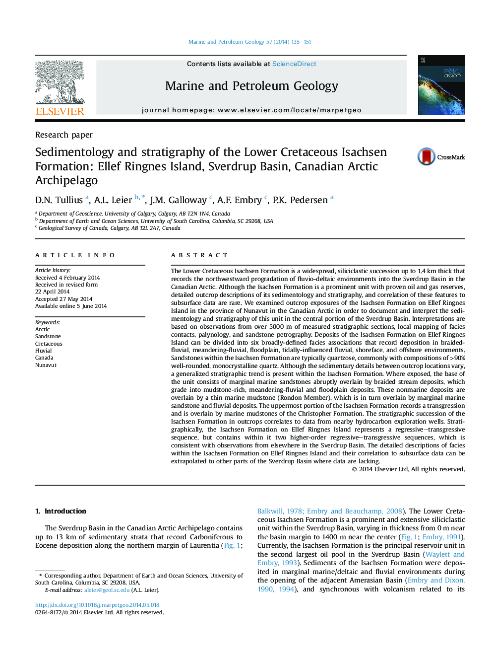 Research paperSedimentology and stratigraphy of the Lower Cretaceous Isachsen Formation: Ellef Ringnes Island, Sverdrup Basin, Canadian Arctic Archipelago