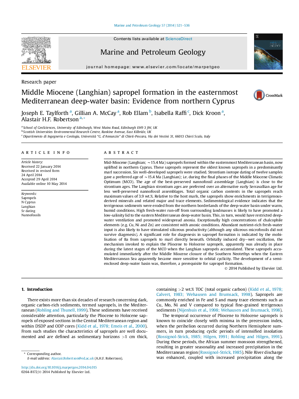 تشکیل سفروپلیمر میوسن میانه (لانگ یان) در حوضه آبریزش شرقی دریای مدیترانه: شواهد از شمال قبرس 