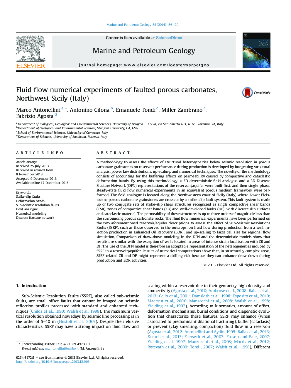 Fluid flow numerical experiments of faulted porous carbonates, Northwest Sicily (Italy)