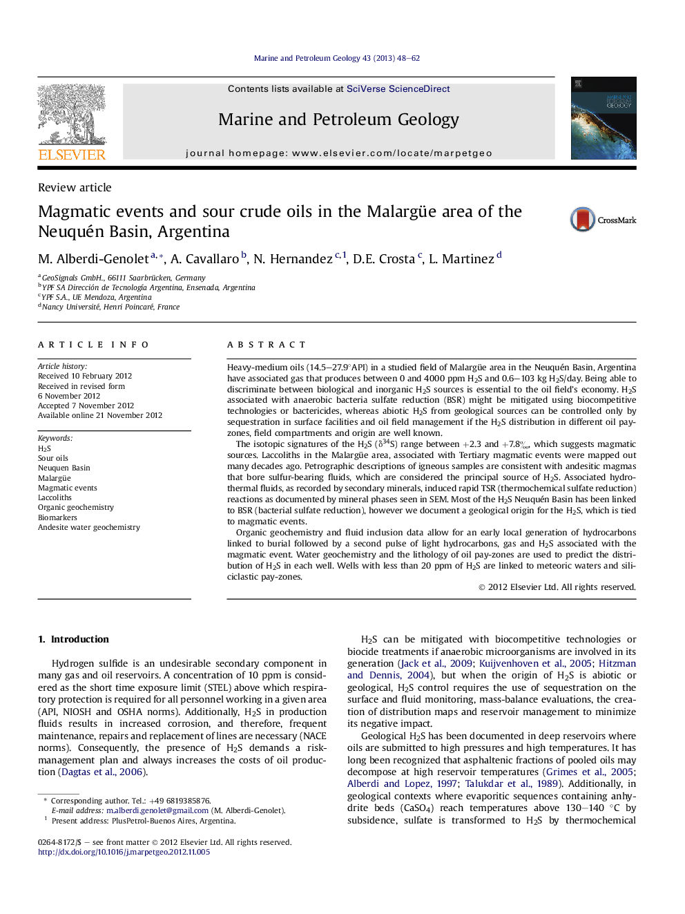 Review articleMagmatic events and sour crude oils in the Malargüe area of the Neuquén Basin, Argentina