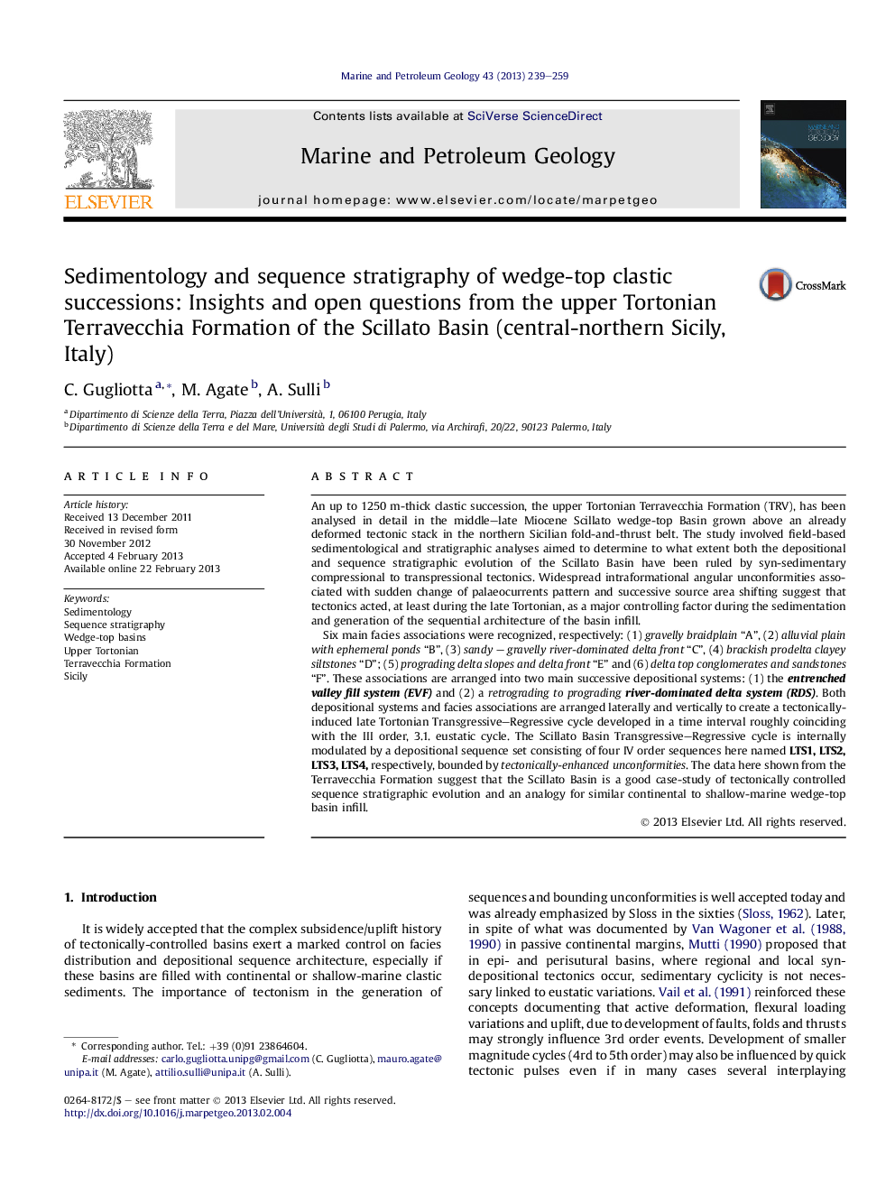 Sedimentology and sequence stratigraphy of wedge-top clastic successions: Insights and open questions from the upper Tortonian Terravecchia Formation of the Scillato Basin (central-northern Sicily, Italy)