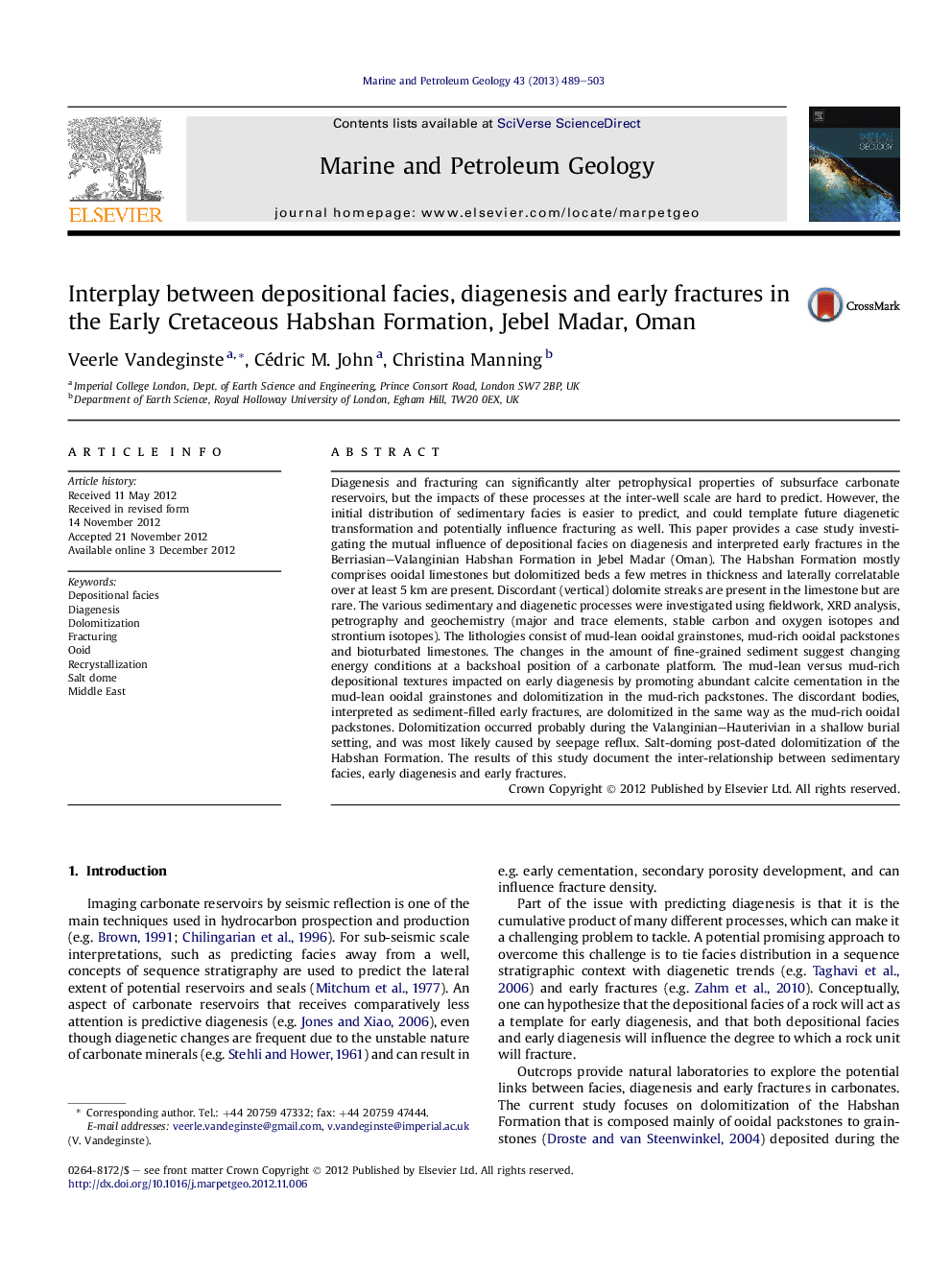 Interplay between depositional facies, diagenesis and early fractures in the Early Cretaceous Habshan Formation, Jebel Madar, Oman