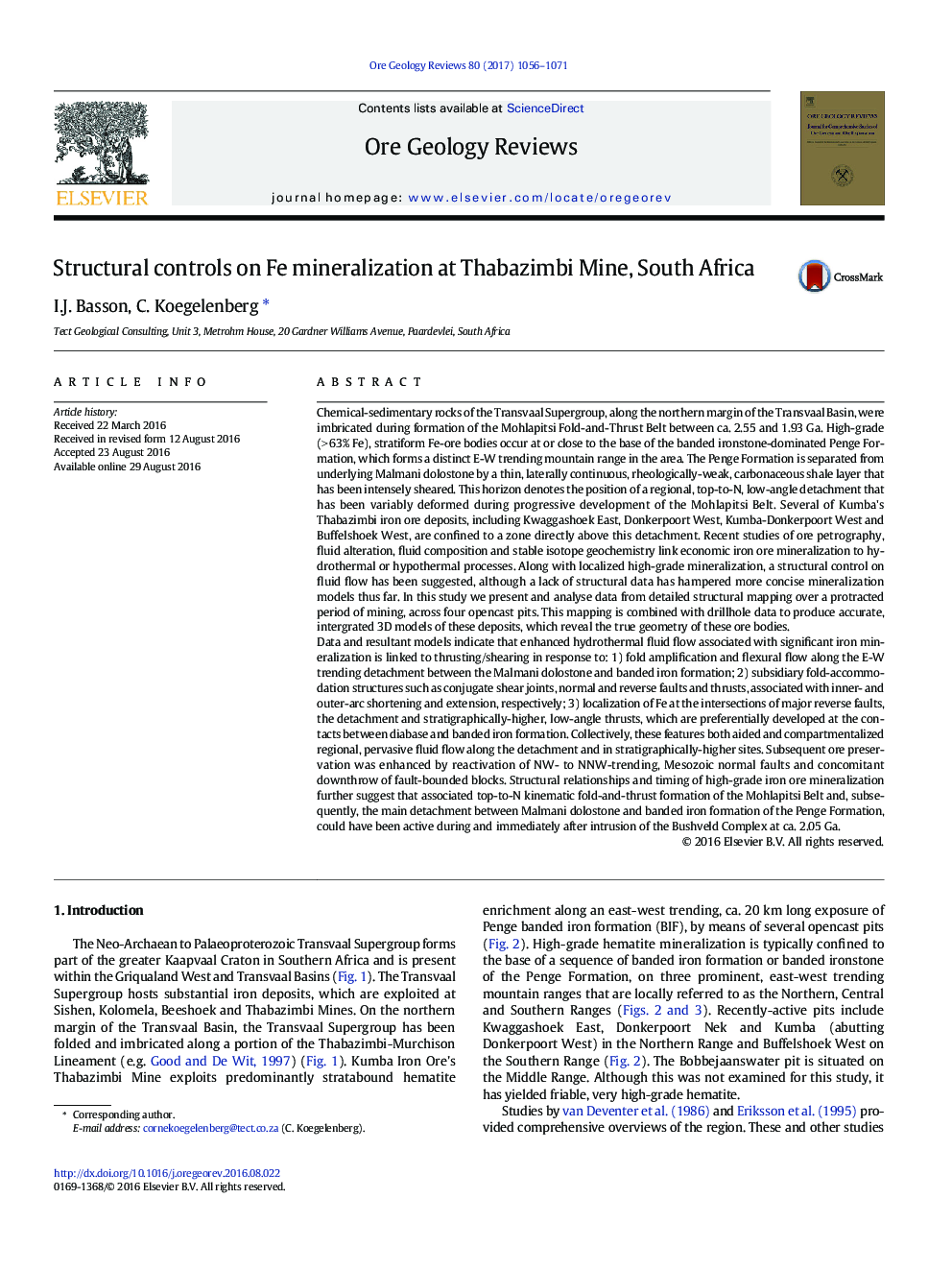 Structural controls on Fe mineralization at Thabazimbi Mine, South Africa