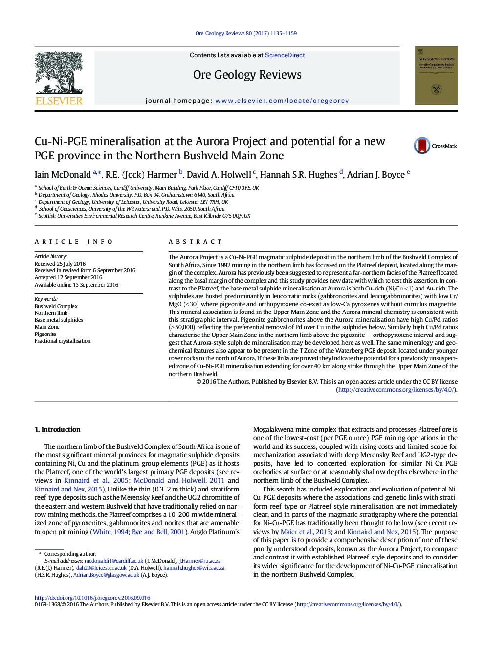 Cu-Ni-PGE mineralisation at the Aurora Project and potential for a new PGE province in the Northern Bushveld Main Zone