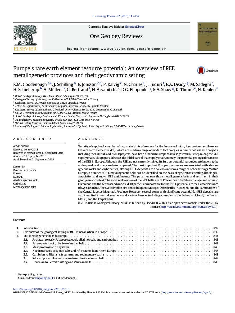 Europe's rare earth element resource potential: An overview of REE metallogenetic provinces and their geodynamic setting